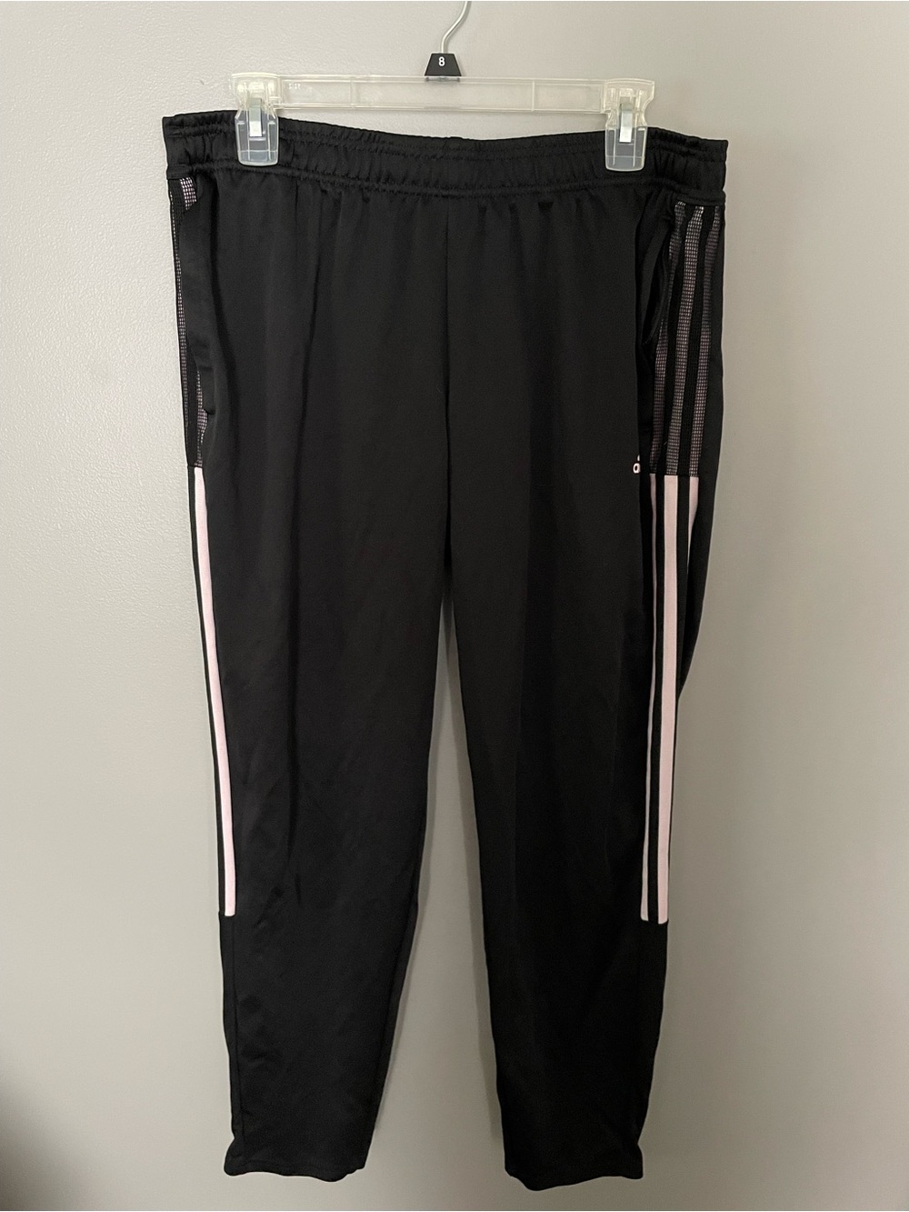 adidas Black Track Pants with Light Pink Side Stripes
